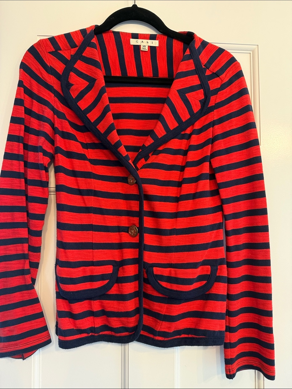 CAbi Red & Navy Striped Blazer-Style Cardigan